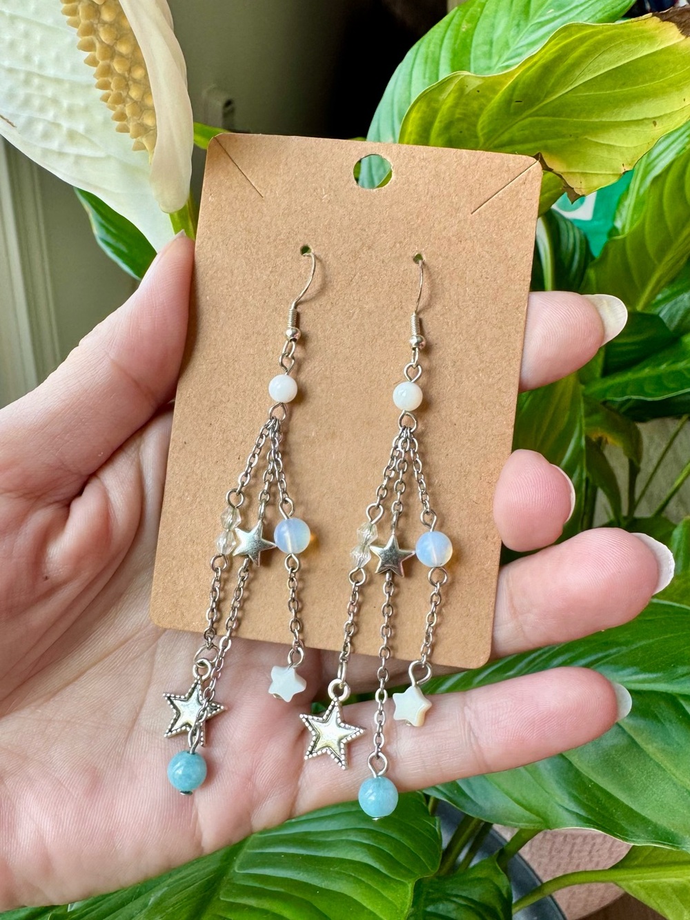 Handmade MULTI GEMSTON Celestial Chain Fringe earrings